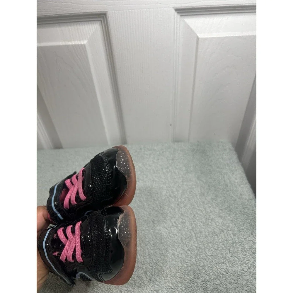 Girls Light-Up Sneakers Black Pink Glitter Sole Hook & Loop Size 9 Toddler